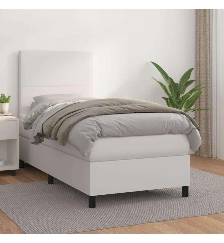 Boxspringbett mit Matratze Weiss 100x200 cm Kunstleder