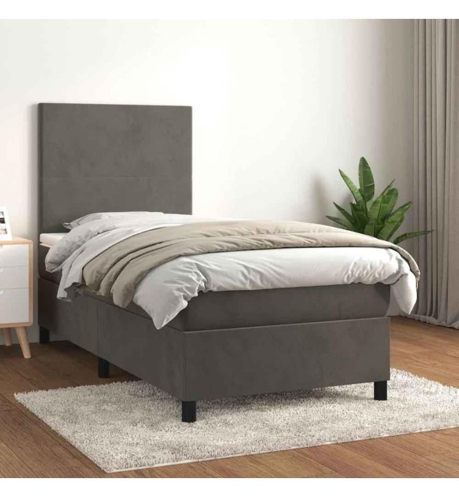 Boxspringbett mit Matratze Dunkelgrau 80x200 cm Samt