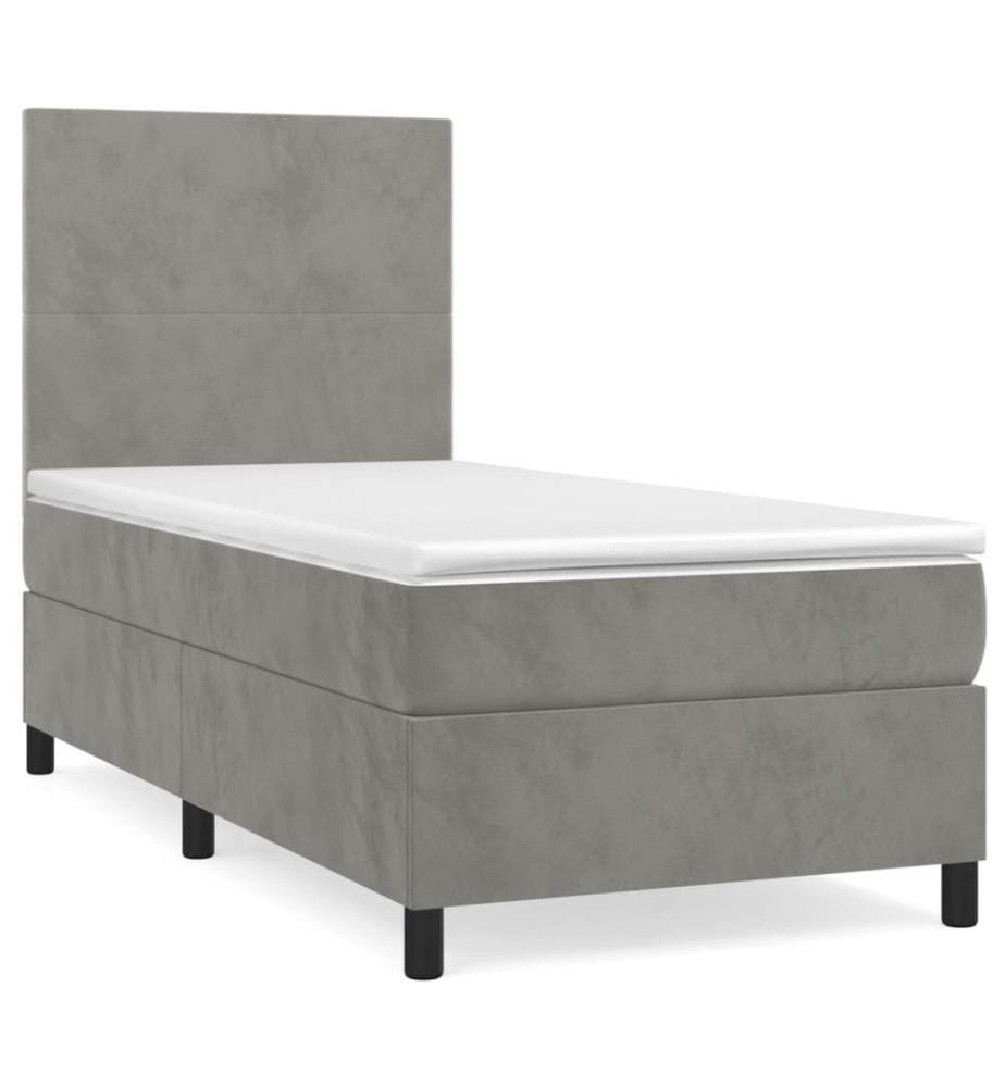 Boxspringbett mit Matratze Hellgrau 90x200 cm Samt