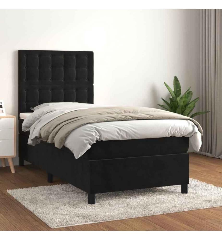 Boxspringbett mit Matratze Schwarz 90x190 cm Samt