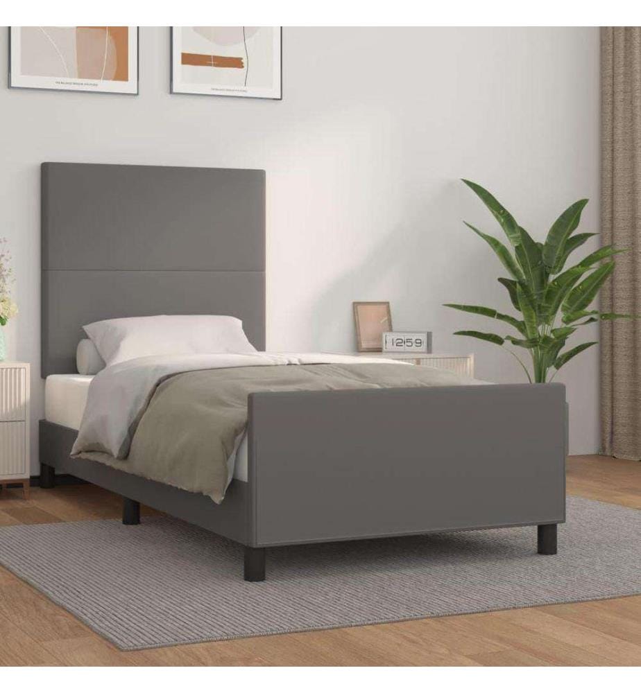 Bettgestell mit Kopfteil Grau 90x190 cm Kunstleder