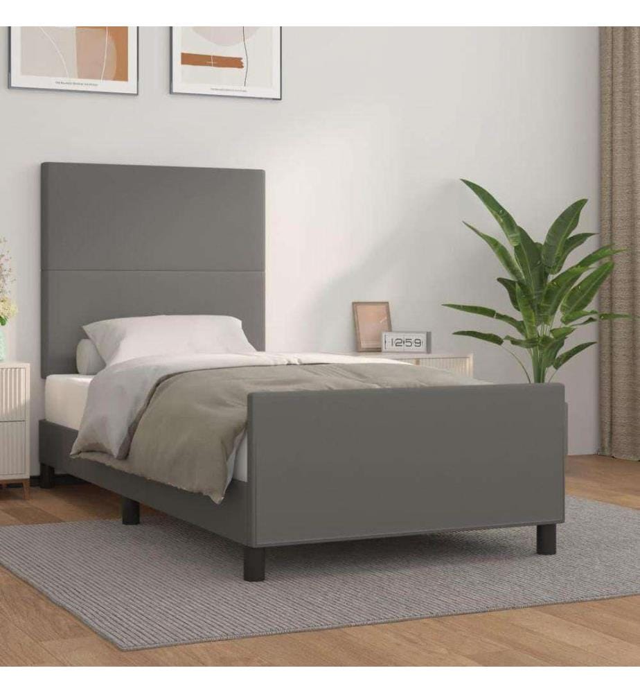 Bettgestell mit Kopfteil Grau 100x200 cm Kunstleder