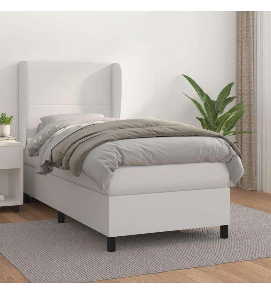 Boxspringbett mit Matratze Weiss 90x190 cm Kunstleder