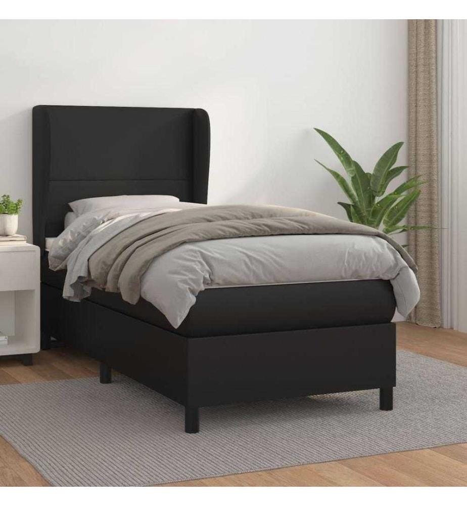 Boxspringbett mit Matratze Schwarz 90x200 cm Kunstleder