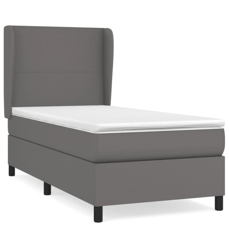 Boxspringbett mit Matratze Grau 100x200 cm Kunstleder