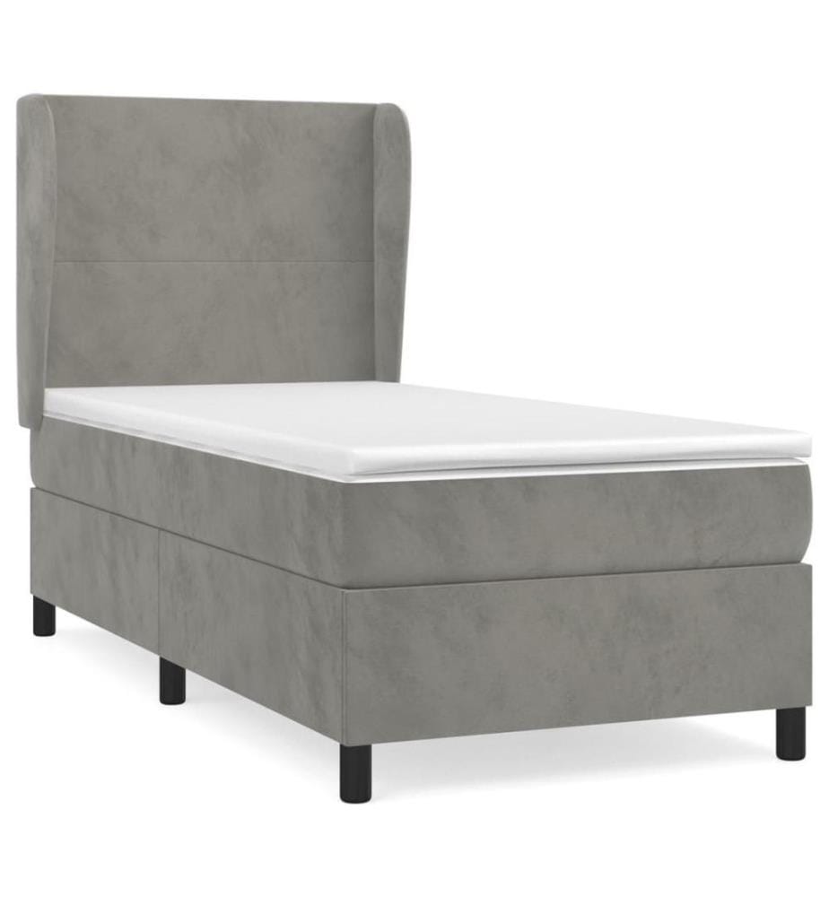 Boxspringbett mit Matratze Hellgrau 90x200 cm Samt