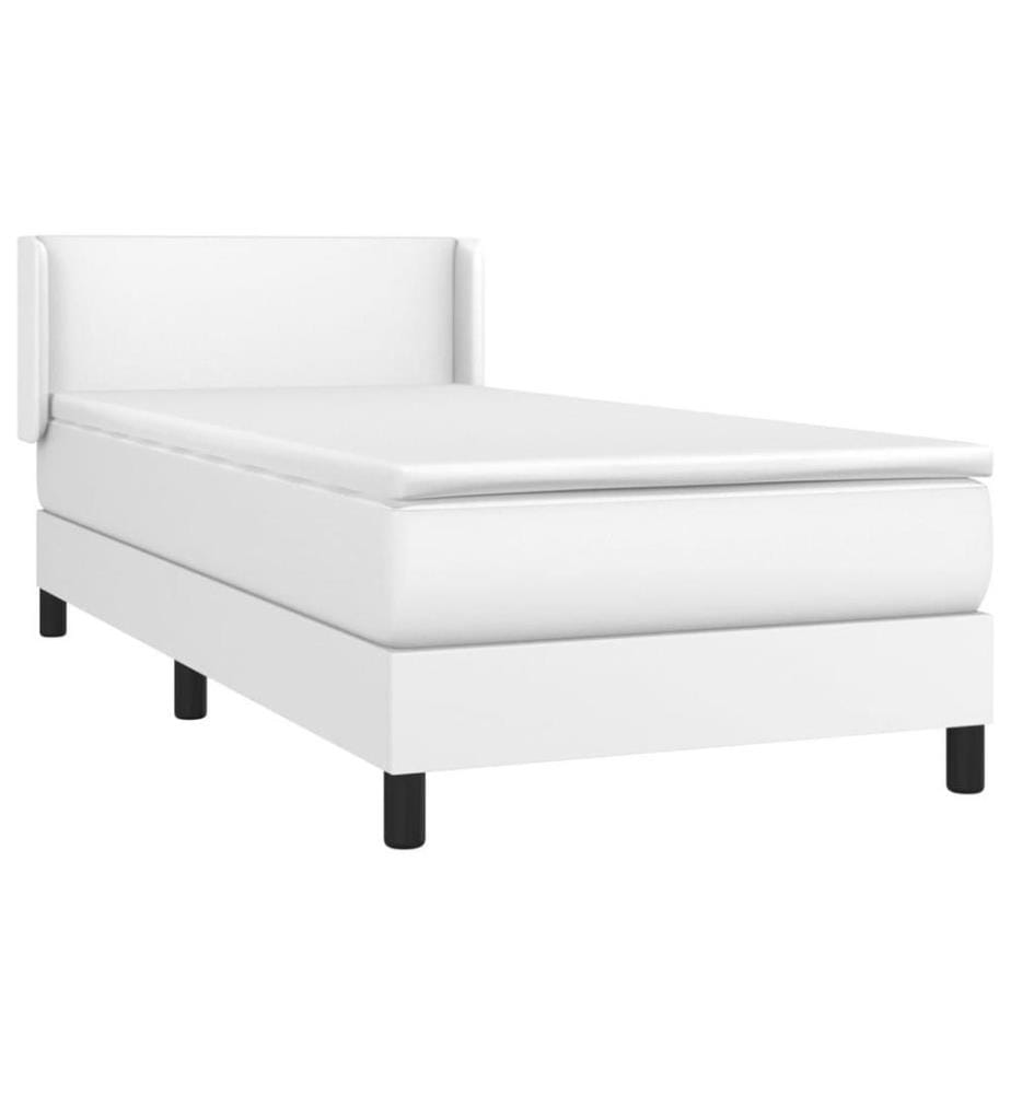 Boxspringbett mit Matratze Weiss 90x190 cm Kunstleder