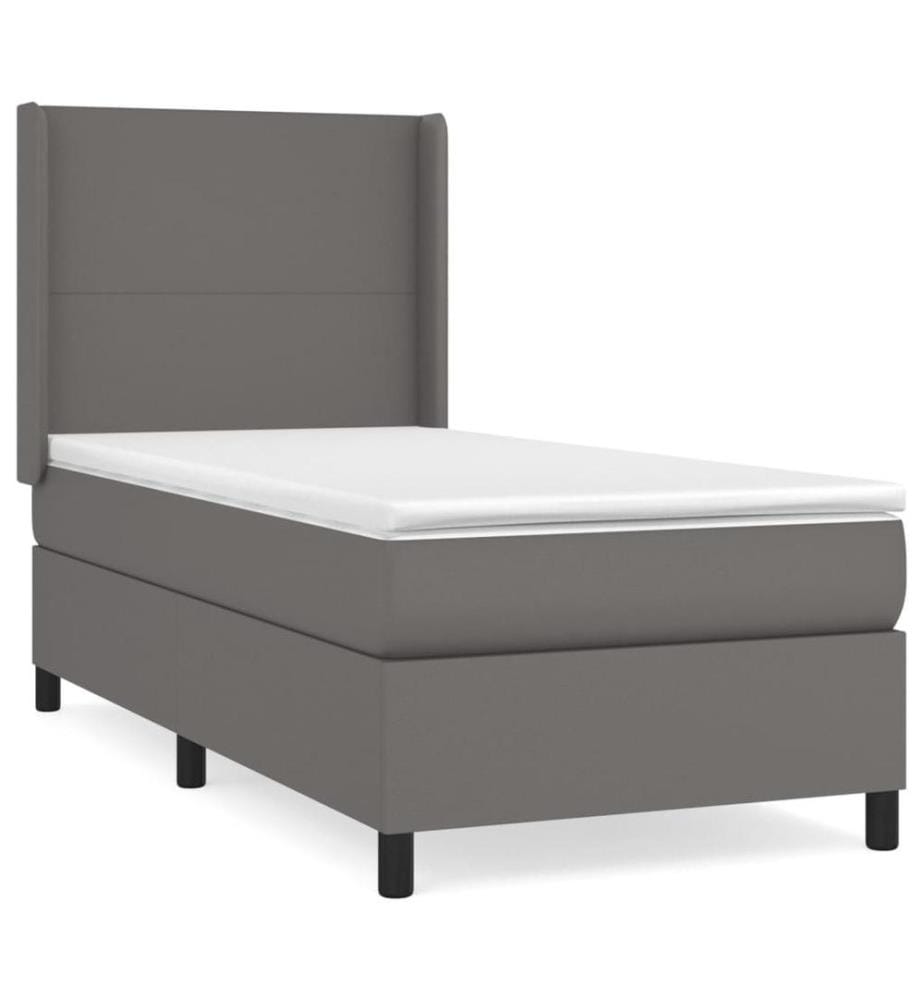 Boxspringbett mit Matratze Grau 90x200 cm Kunstleder