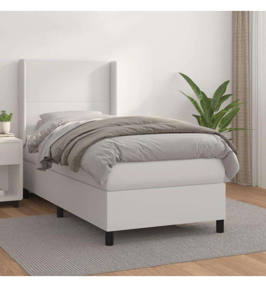 Boxspringbett mit Matratze Weiss 100x200 cm Kunstleder