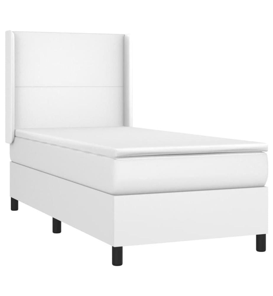 Boxspringbett mit Matratze Weiss 100x200 cm Kunstleder