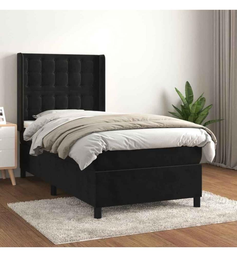 Boxspringbett mit Matratze Schwarz 90x190 cm Samt