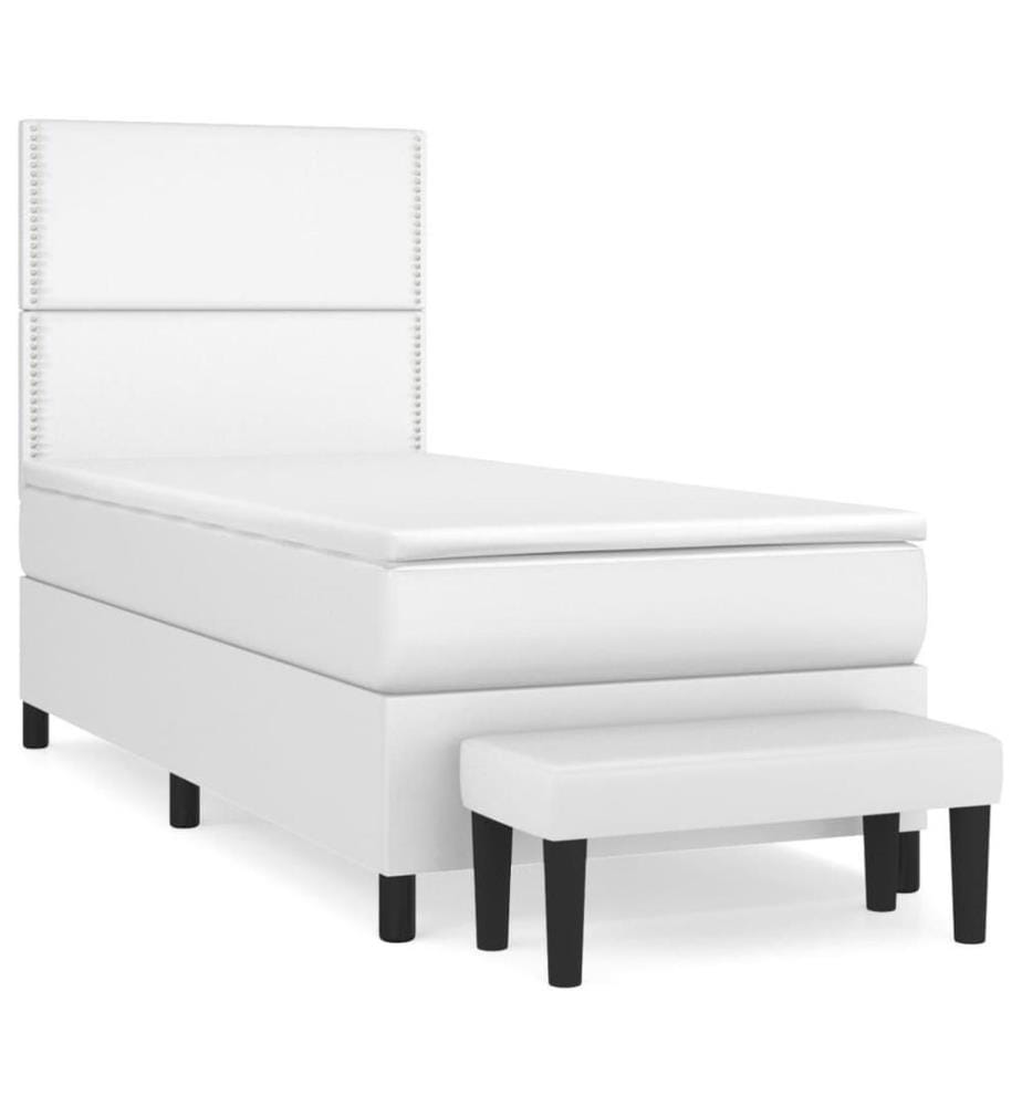 Boxspringbett mit Matratze Weiss 100x200 cm Kunstleder