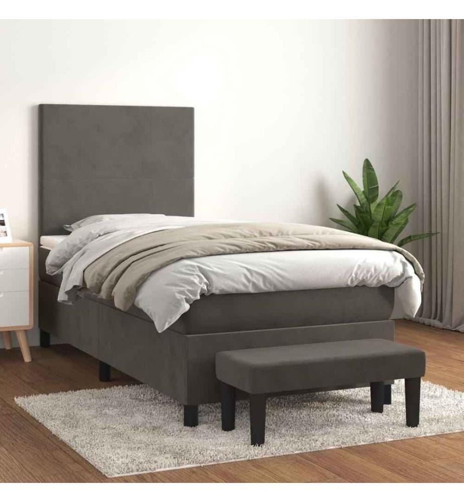 Boxspringbett mit Matratze Dunkelgrau 90x190 cm Samt