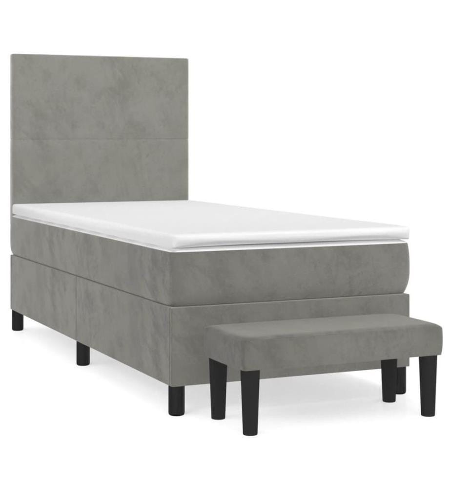 Boxspringbett mit Matratze Hellgrau 90x190 cm Samt