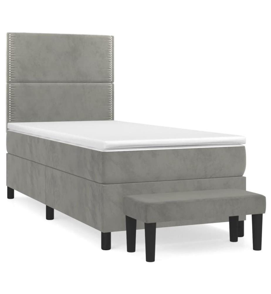 Boxspringbett mit Matratze Hellgrau 100x200 cm Samt
