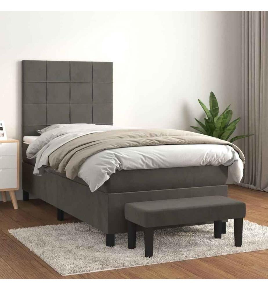 Boxspringbett mit Matratze Dunkelgrau 90x200 cm Samt