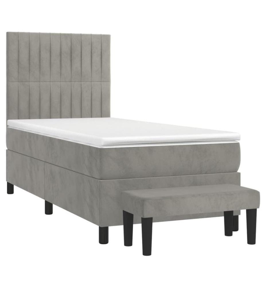 Boxspringbett mit Matratze Hellgrau 80x200 cm Samt