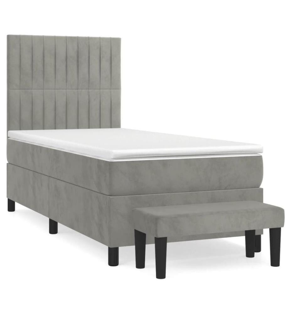 Boxspringbett mit Matratze Hellgrau 90x200 cm Samt