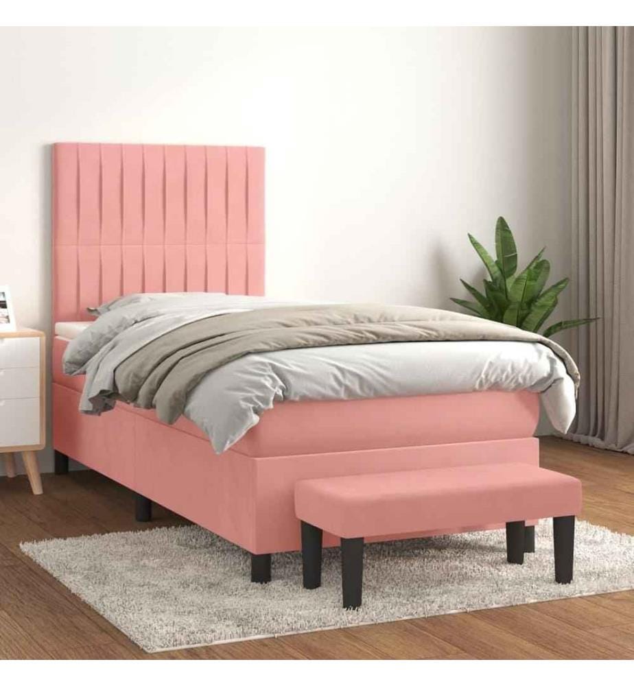 Boxspringbett mit Matratze Rosa 100x200 cm Samt