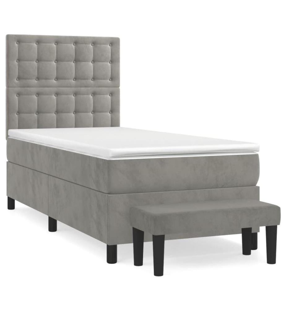 Boxspringbett mit Matratze Hellgrau 100x200 cm Samt