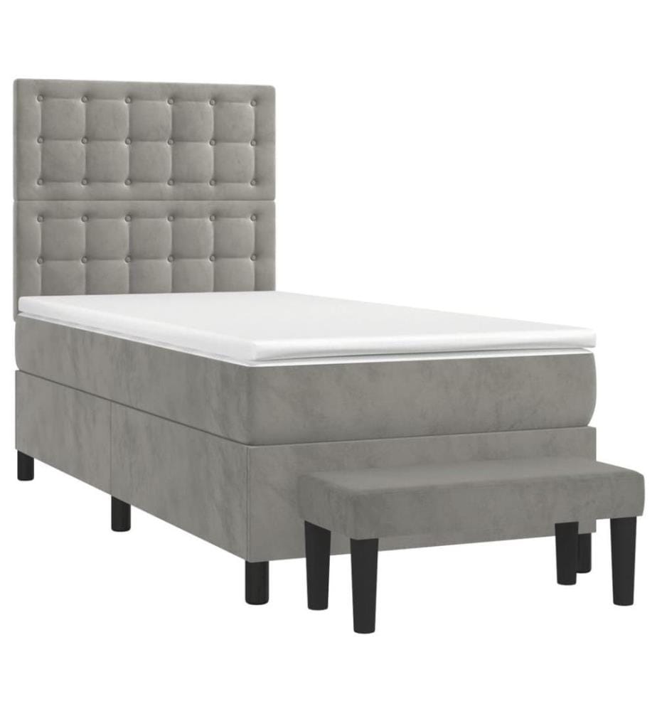 Boxspringbett mit Matratze Hellgrau 100x200 cm Samt