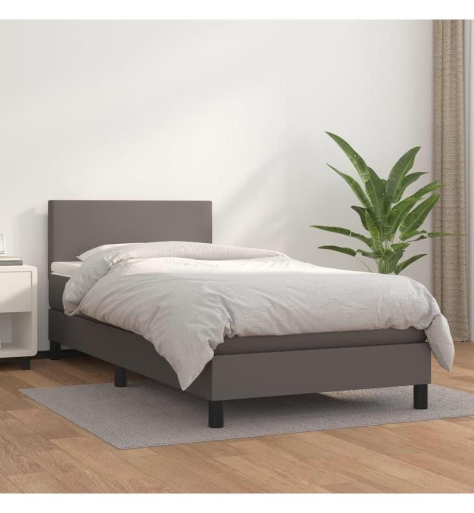 Boxspringbett mit Matratze Grau 90x200 cm Kunstleder