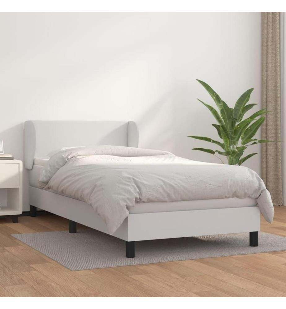 Boxspringbett mit Matratze Weiss 90x200 cm Kunstleder