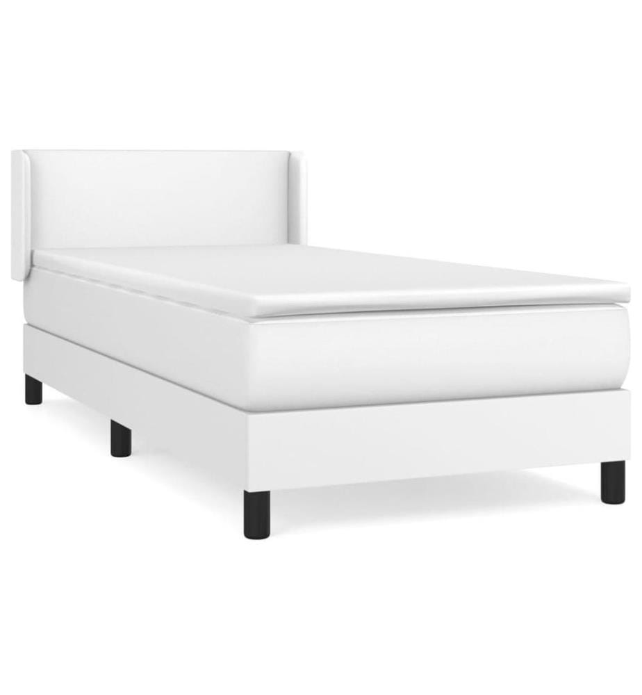 Boxspringbett mit Matratze Weiss 90x200 cm Kunstleder
