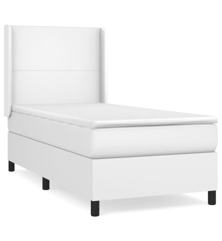 Boxspringbett mit Matratze Weiss 80x200 cm Kunstleder