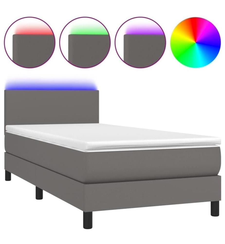 Boxspringbett mit Matratze & LED Grau 90x190 cm Kunstleder