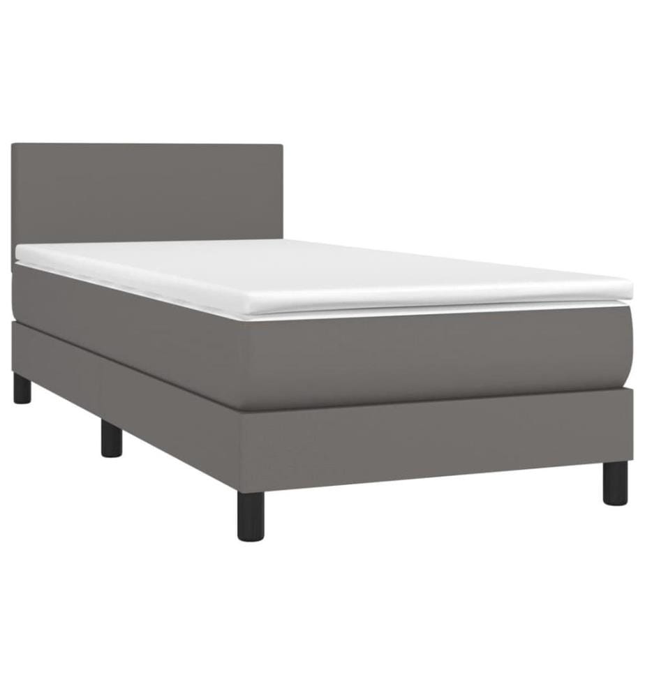 Boxspringbett mit Matratze & LED Grau 90x200 cm Kunstleder