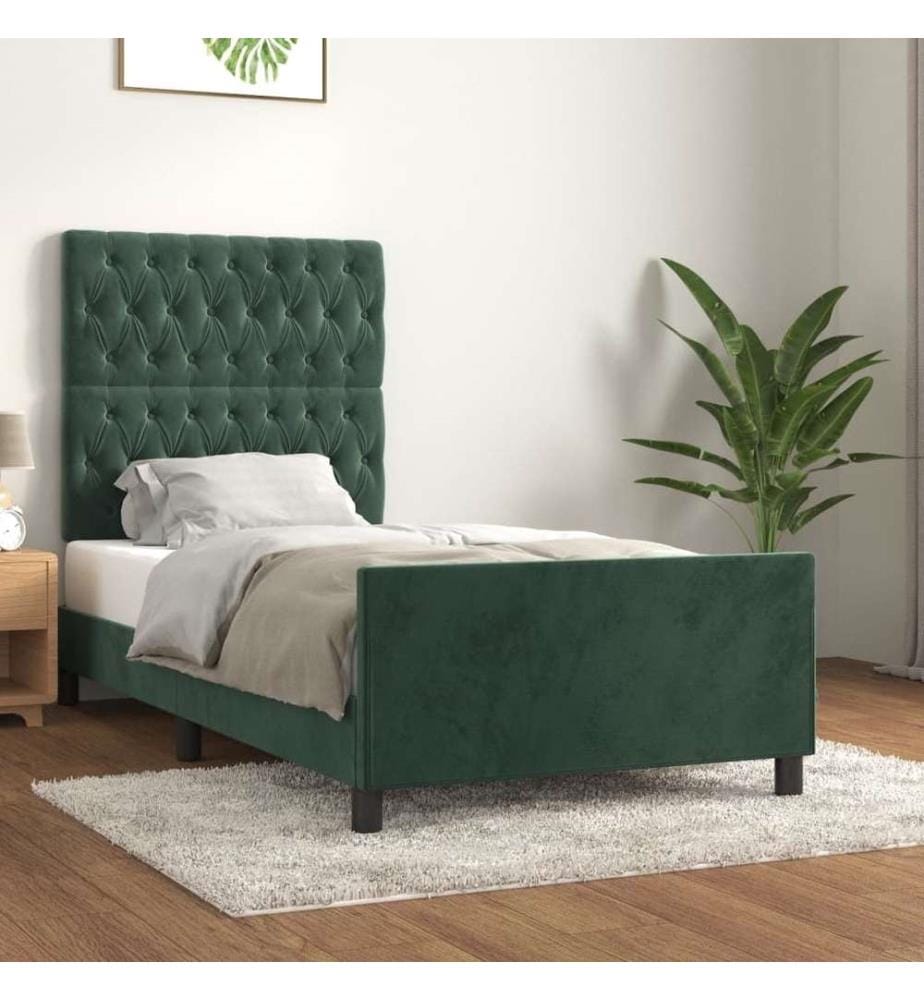 Bettgestell mit Kopfteil Dunkelgrün 100x200 cm Samt