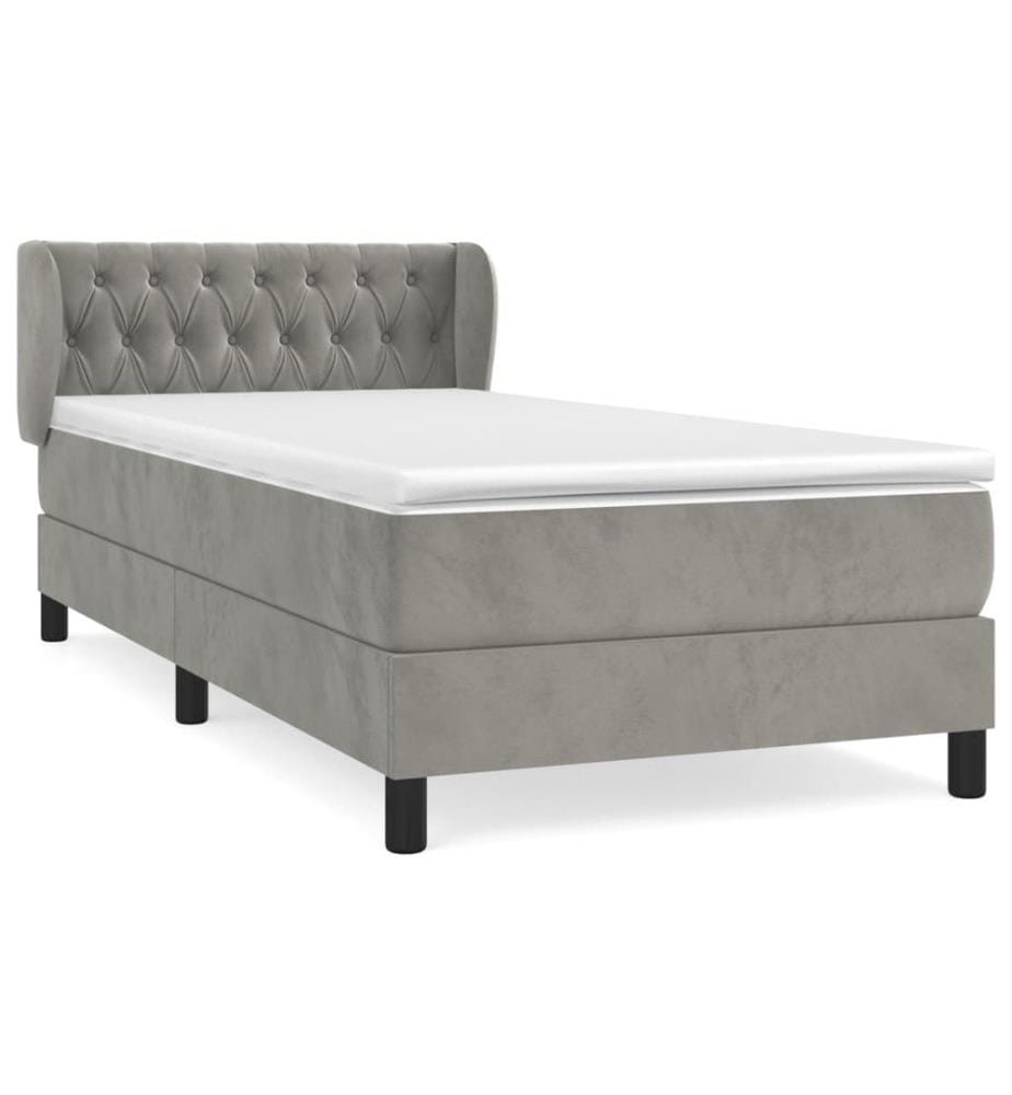 Boxspringbett mit Matratze Hellgrau 90x200 cm Samt