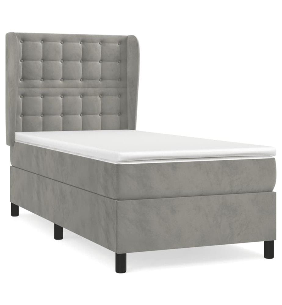 Boxspringbett mit Matratze Hellgrau 90x200 cm Samt