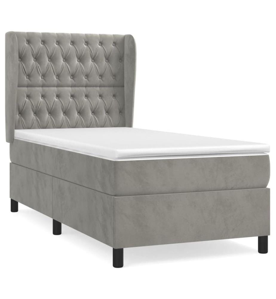 Boxspringbett mit Matratze Hellgrau 100x200 cm Samt