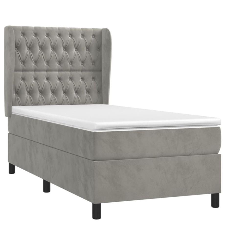 Boxspringbett mit Matratze Hellgrau 90x190 cm Samt