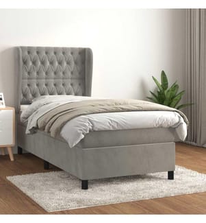 Lit à sommier tapissier et matelas Gris clair 90x200 cm Velours