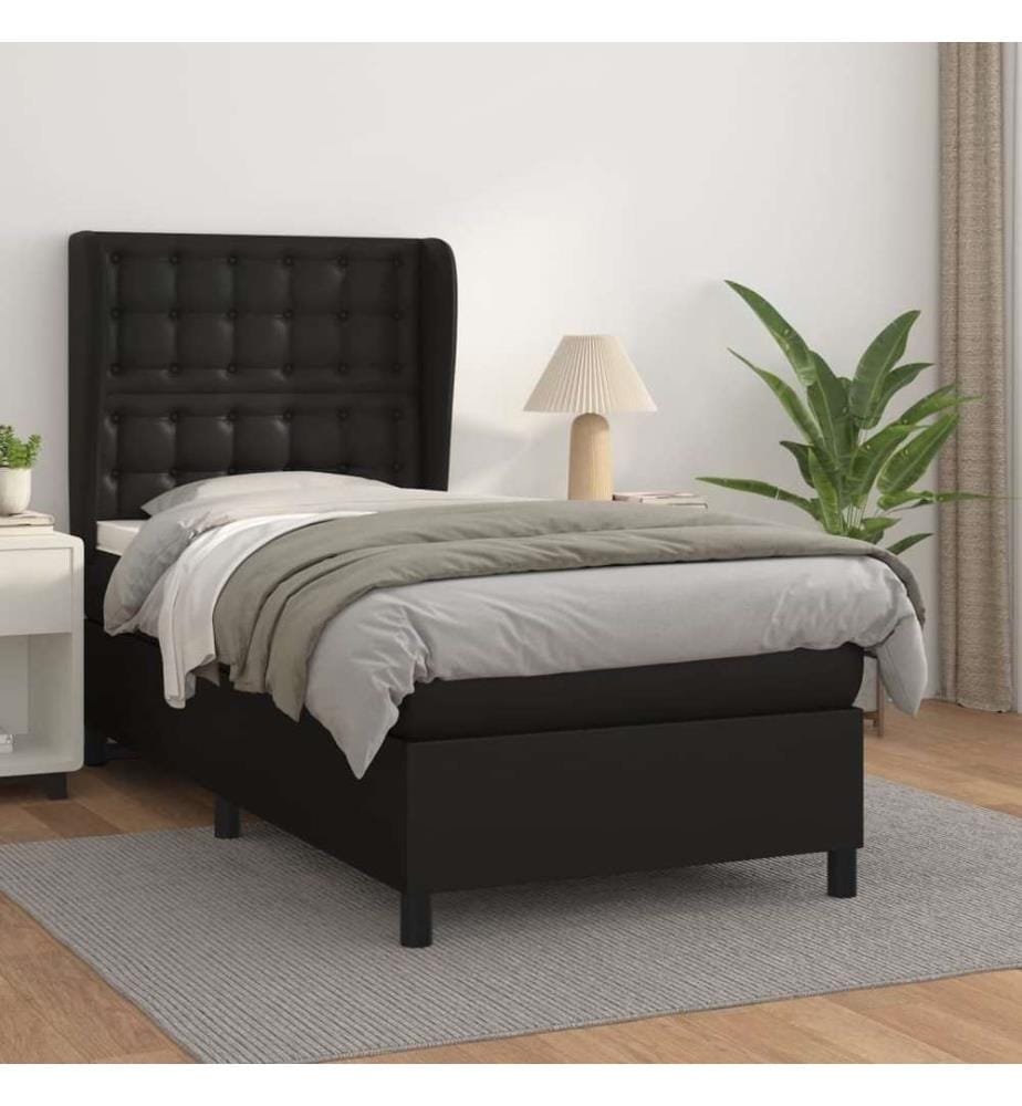Boxspringbett mit Matratze Schwarz 90x200 cm Kunstleder