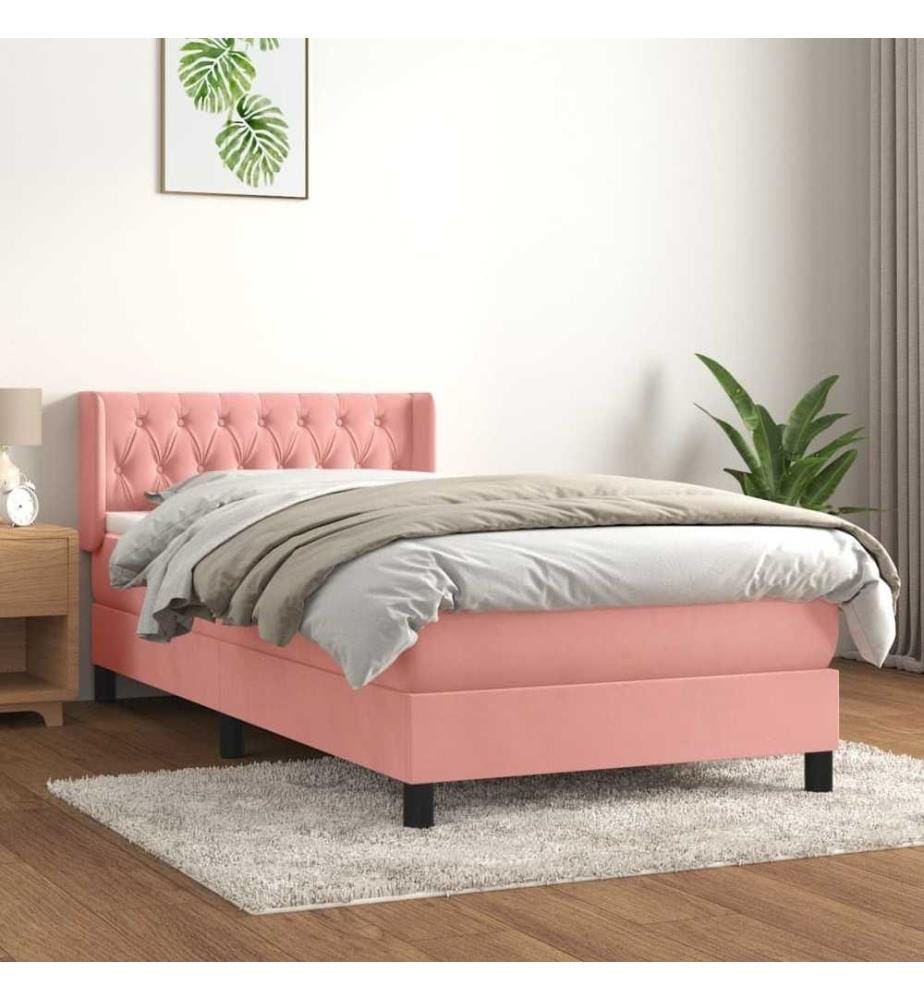 Lit à sommier tapissier avec matelas Rose 90x200 cm Velours