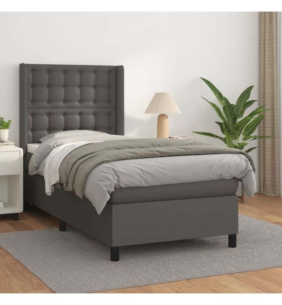 Boxspringbett mit Matratze Grau 90x190 cm Kunstleder