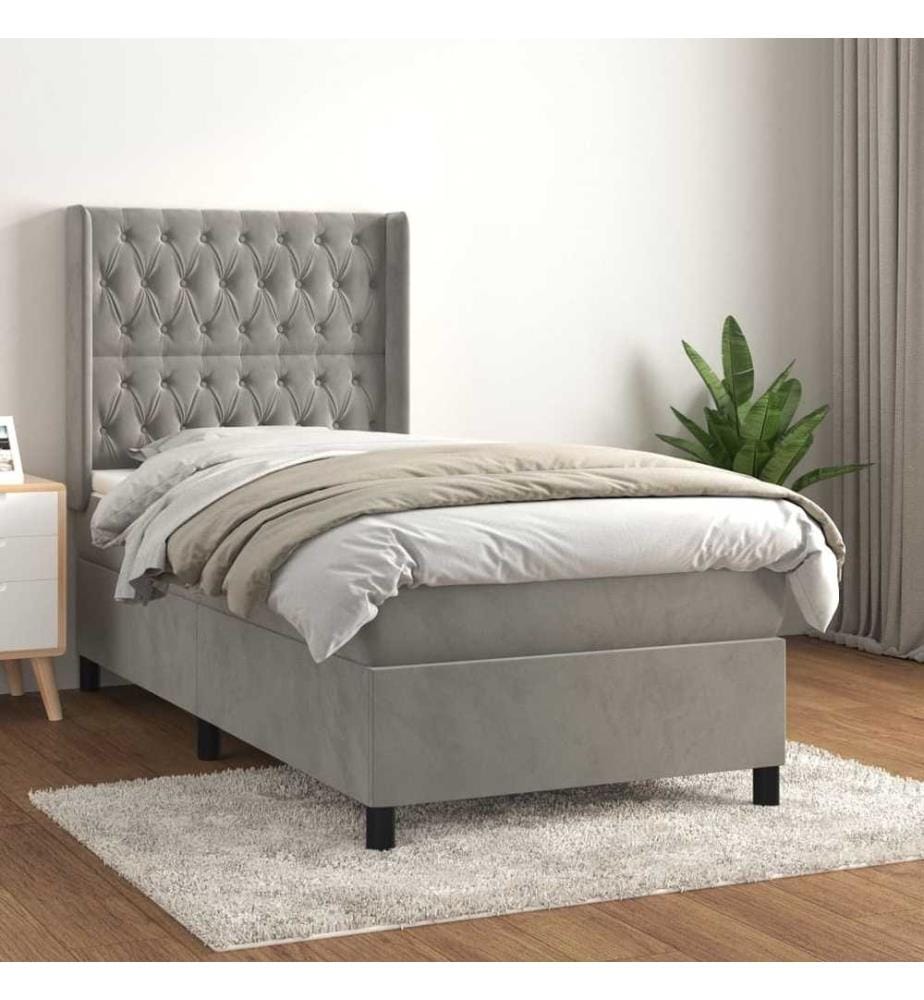 Boxspringbett mit Matratze Hellgrau 90x190 cm Samt