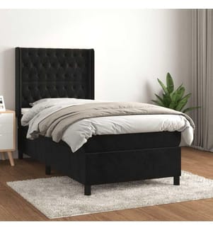 Lit à sommier tapissier avec matelas Noir 90x200 cm Velours