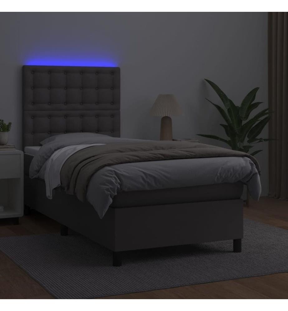Boxspringbett mit Matratze & LED Grau 90x200 cm Kunstleder