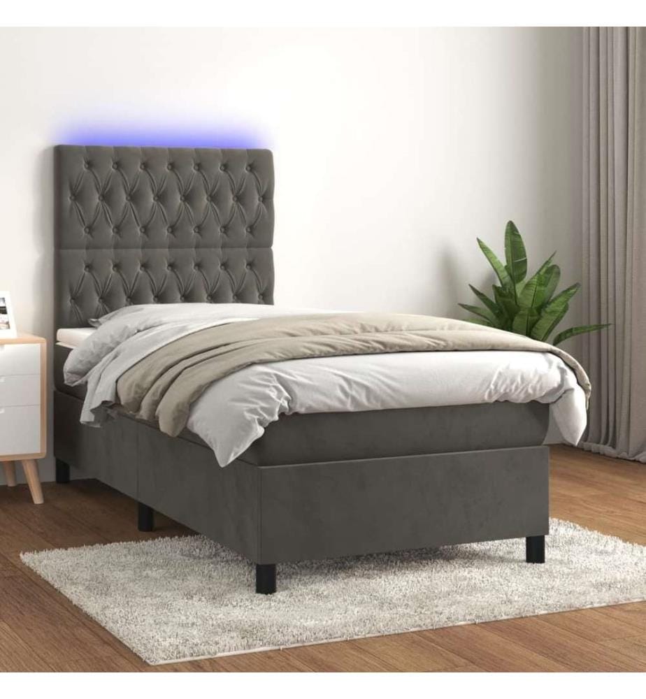 Boxspringbett mit Matratze & LED Dunkelgrau 100x200 cm Samt