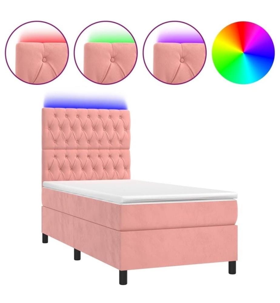 Boxspringbett mit Matratze & LED Rosa 100x200 cm Samt