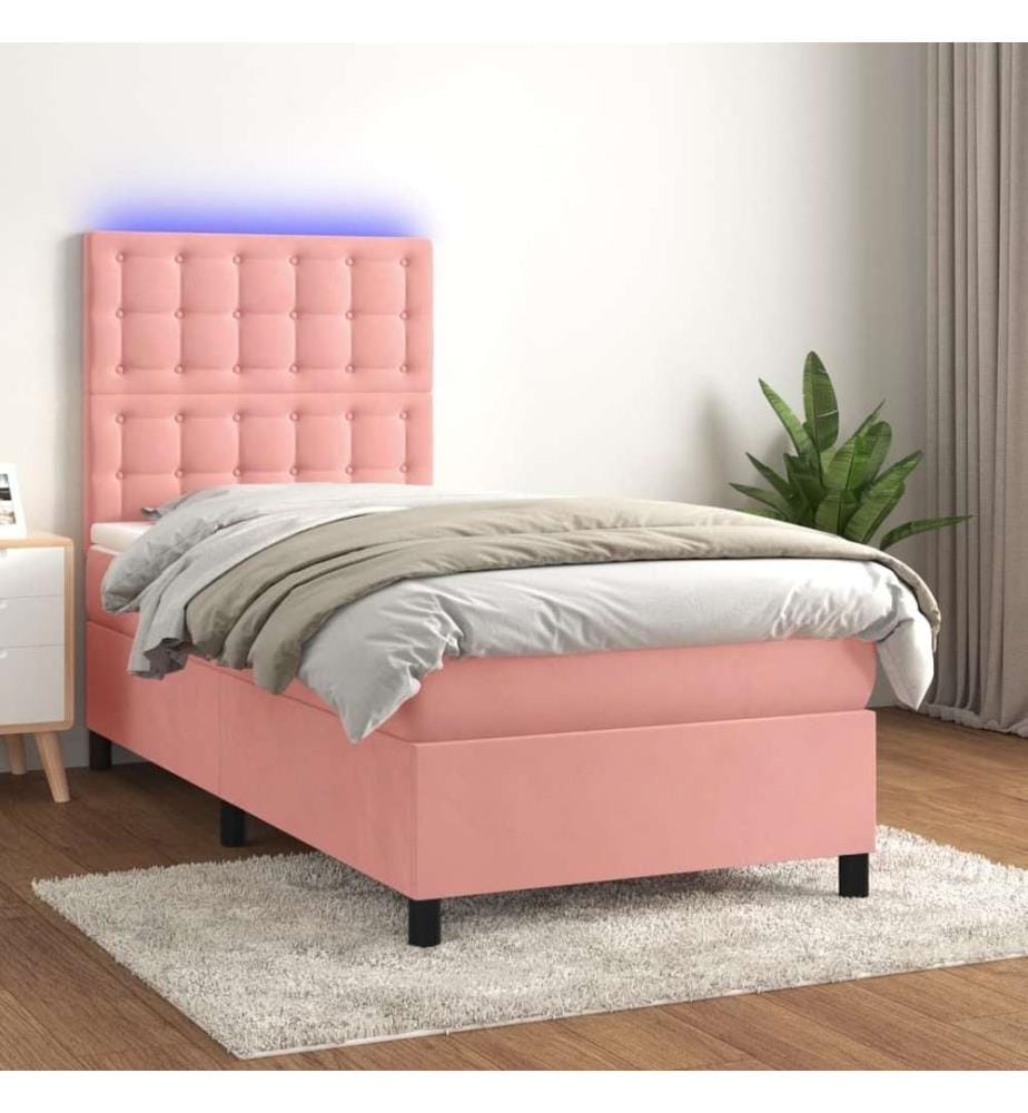 Boxspringbett mit Matratze & LED Rosa 90x190 cm Samt