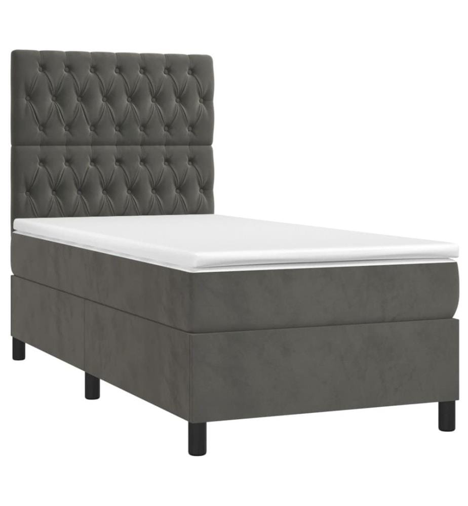 Boxspringbett mit Matratze & LED Dunkelgrau 90x190 cm Samt