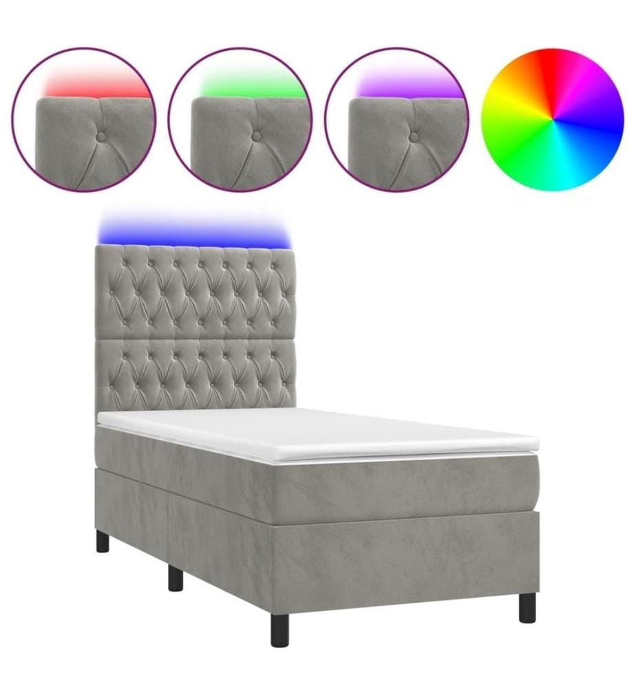 Boxspringbett mit Matratze & LED Hellgrau 90x190 cm Samt