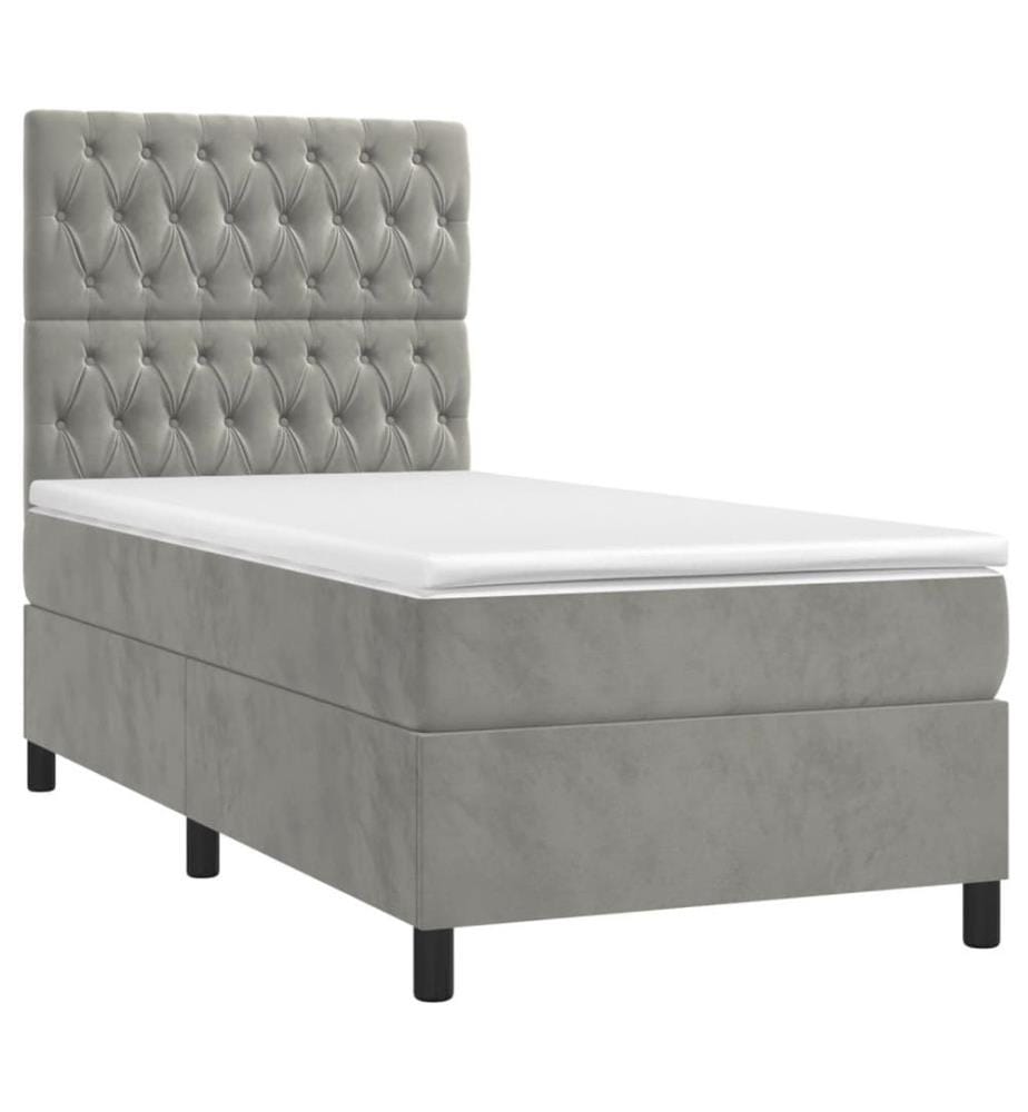 Boxspringbett mit Matratze & LED Hellgrau 90x190 cm Samt