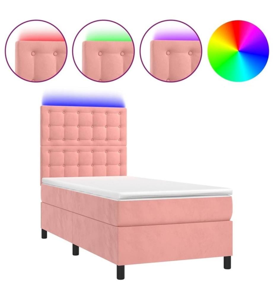 Boxspringbett mit Matratze & LED Rosa 90x200 cm Samt